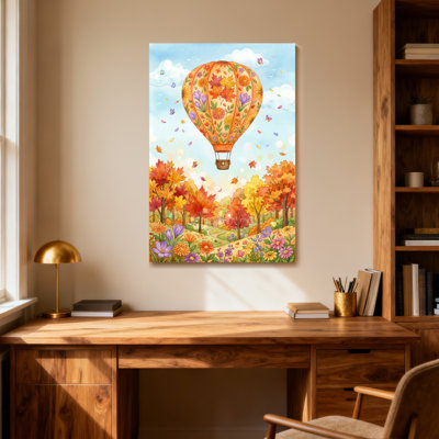 Fashion Hot Air Balloon Autumn Landscape Flower Pattern