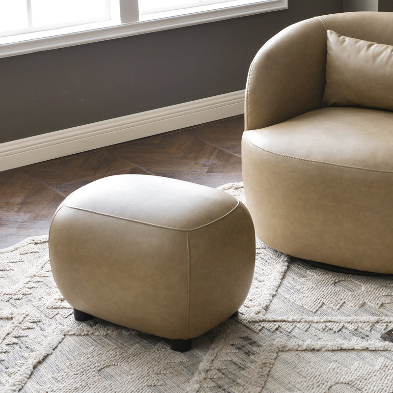 Overstreet 23" Wide Faux Leather Upholstered Ottoman, Khaki