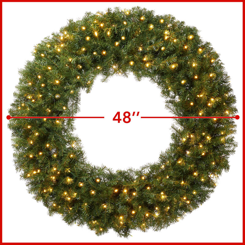 48-Inch Green Pine Pre-Lit Artificial Christmas Wreath with LED Lights