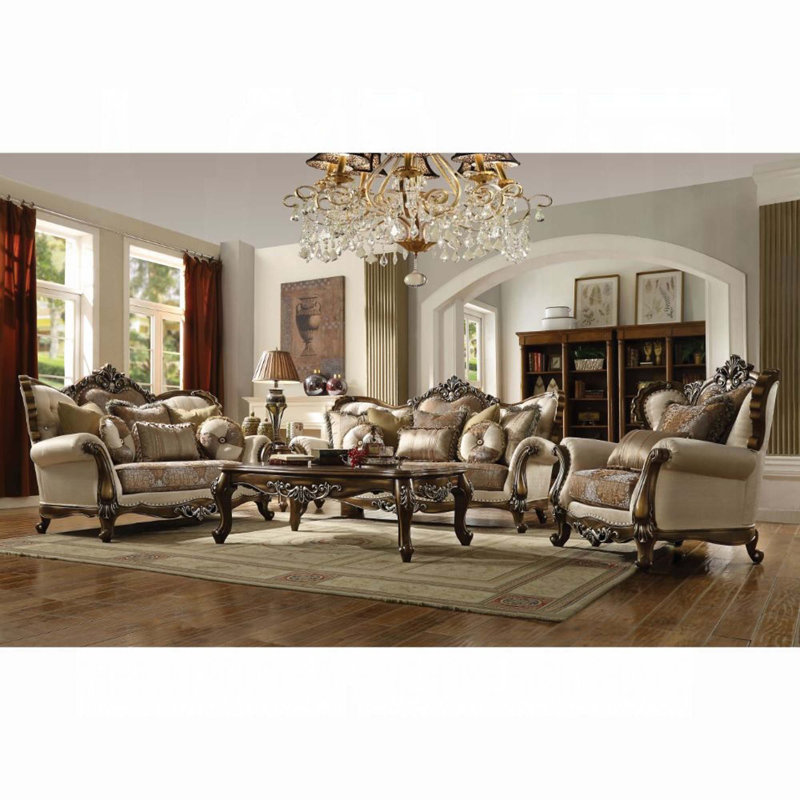 Latisha Tan Floral Fabric Loveseat with Nailhead Trim