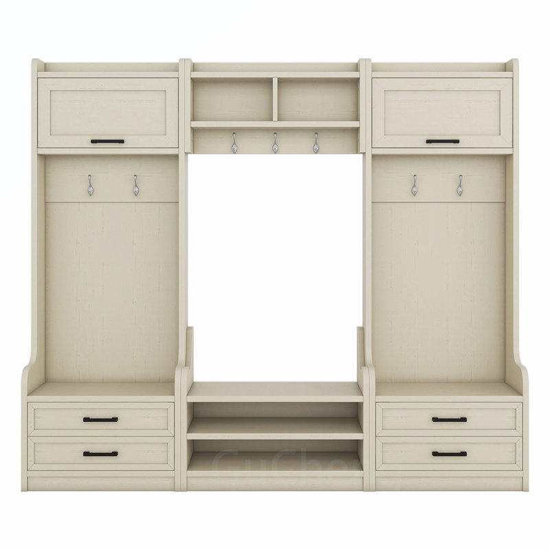 Versatile Detachable Hall Tree with Multiple Storage Options for Entryways, Beige