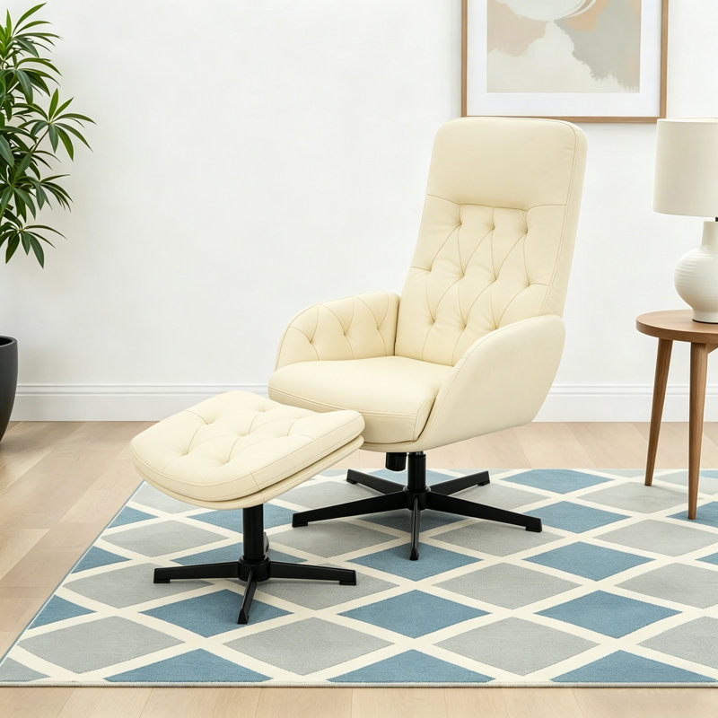Meleri Reading Chair with Ottoman, PU Leather Lazy Chair with Ottoman, Leisure Sofa Armchair with Footrest , Reading Chair for Living Room, Bedroom and Office