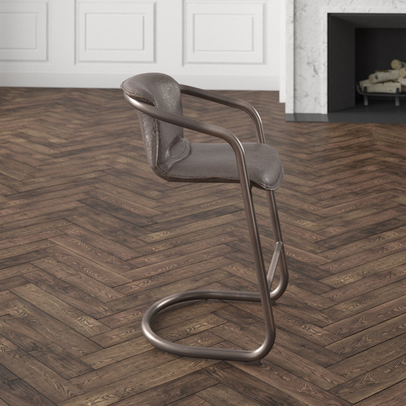 Chiavari Upholstered Stool with Metal Frame, Jet Brown Leather/ Vintage Bronze Frame, Bar Stool (29" Seat Height)