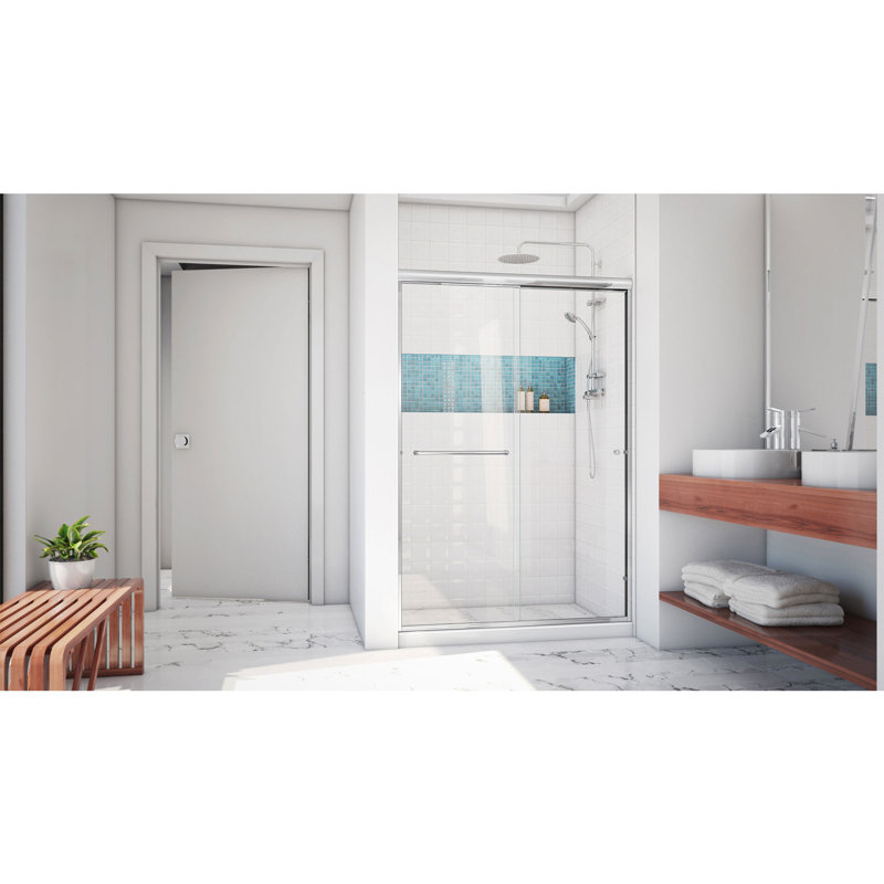  DreamLine Alliance Pro LT 44 - 48 inch W x 70 3/8 inch H Semi-Frameless Bypass Shower Door in Chrome, Clear, Chrome, 48"