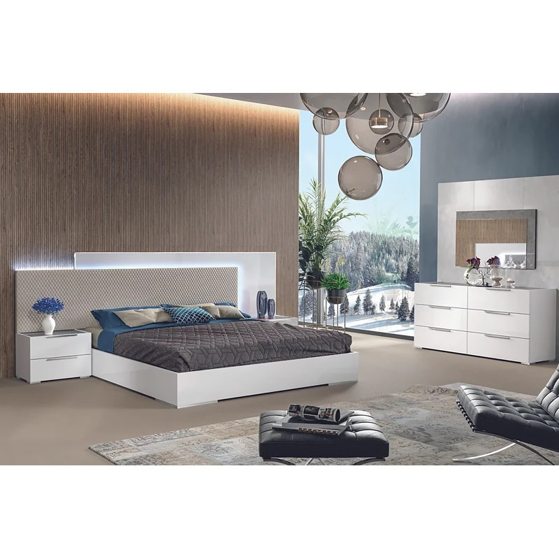 Ensemble de chambre à coucher à panneaux 4 pièces Curdin, Très grand