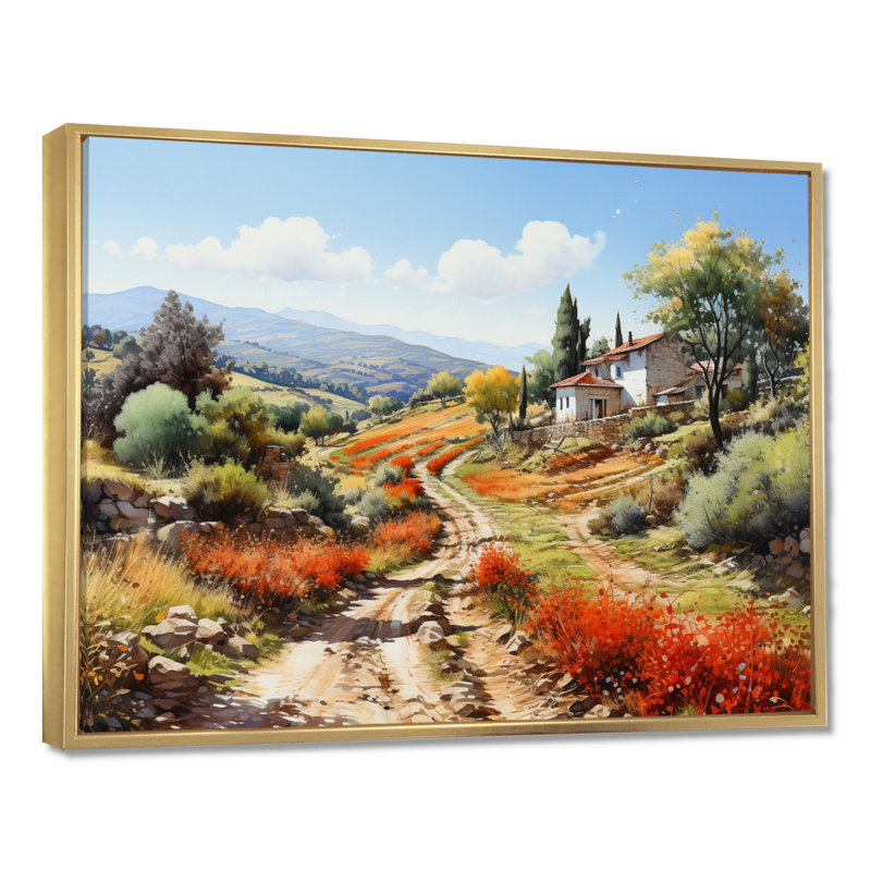 Maison de campagne en Toscane, Italie - salon d'art mural campagne, Toile avec cadre flottant or