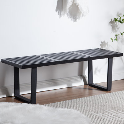 Banc de 55 po en bois massif, banc de bout de lit moderne pour banc d'entrée de chambre à coucher avec pieds en métal, banc de salle à manger, banc de chevet, long banc de repose-pieds pour l'entrée, salon, salle à manger, cuisine