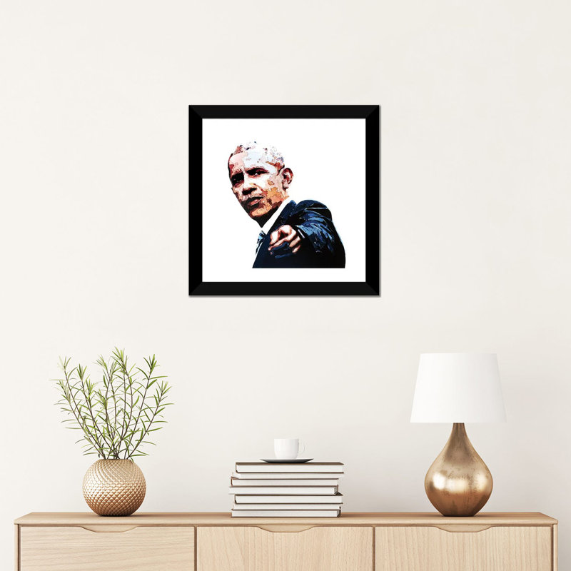 «Obama» par EdsWatercolours - impression, Papier encadré noir, Blanc, H 16 po x l 16 po x p 1 po