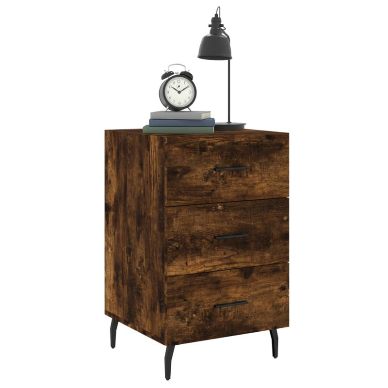 Mehrudin 40cm W Iron Bedside Table, Smoked Oak