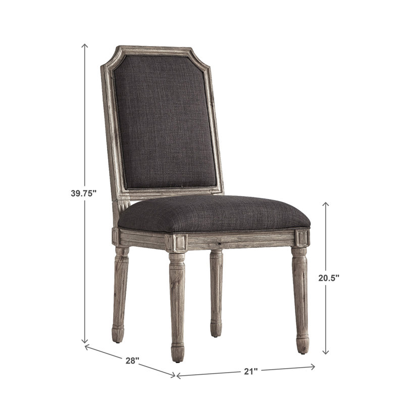 Hildemar 20.5'' H Linen Upholstered Side Chair, Dark Gray, Antique Gray Oak