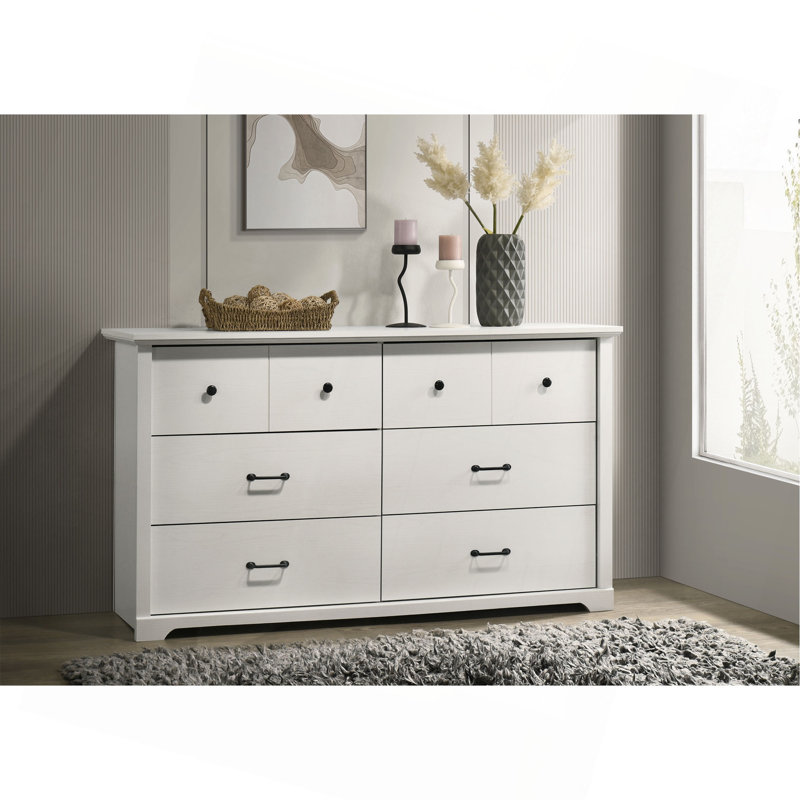 Commode 6 tiroirs avec poignées, Gris clair