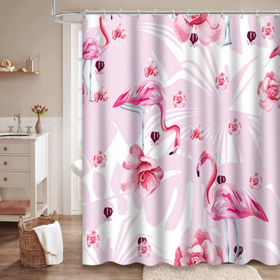 Rideau de douche imperméable à motif floral rose avec 12 crochets