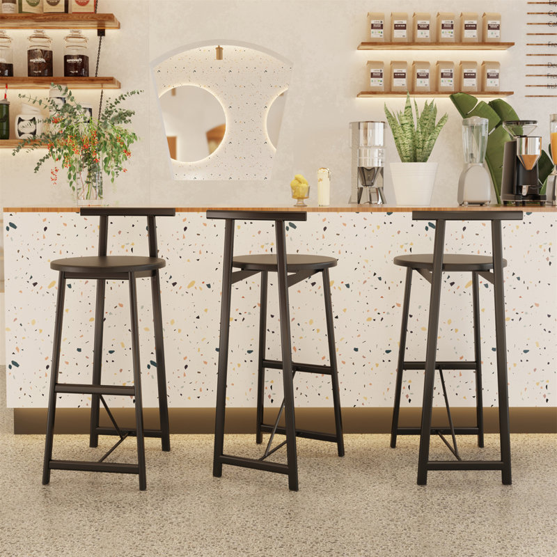 Ensemble de 3 tabourets de bar 27 "H 27" avec repose-pieds et chaises de cuisine modernes pour comptoir, Noir