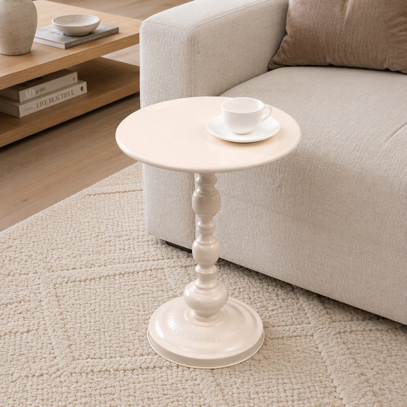 Table d'appoint ronde vintage en métal, table de chevet décorative, table basse multifonctionnelle pour petits espaces intérieurs et extérieurs (salon, chambre, terrasse).