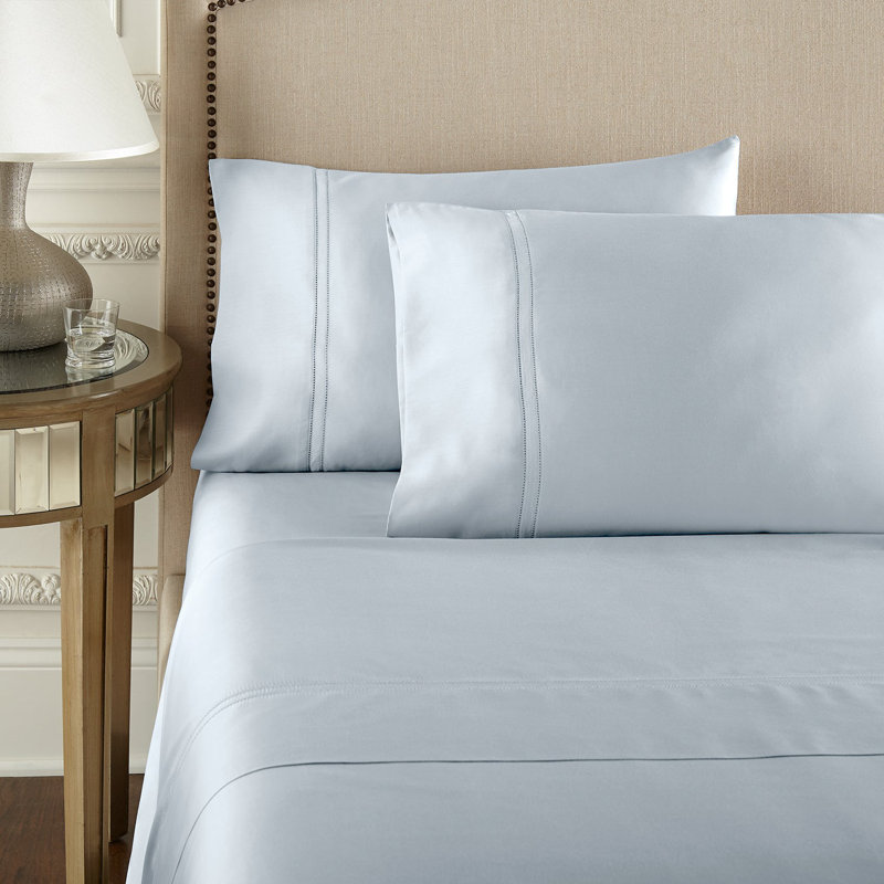 Yalda Egyptian Cotton Sateen Sheet Set , King Sheet Set + 2 Pillowcases, Icy Blue