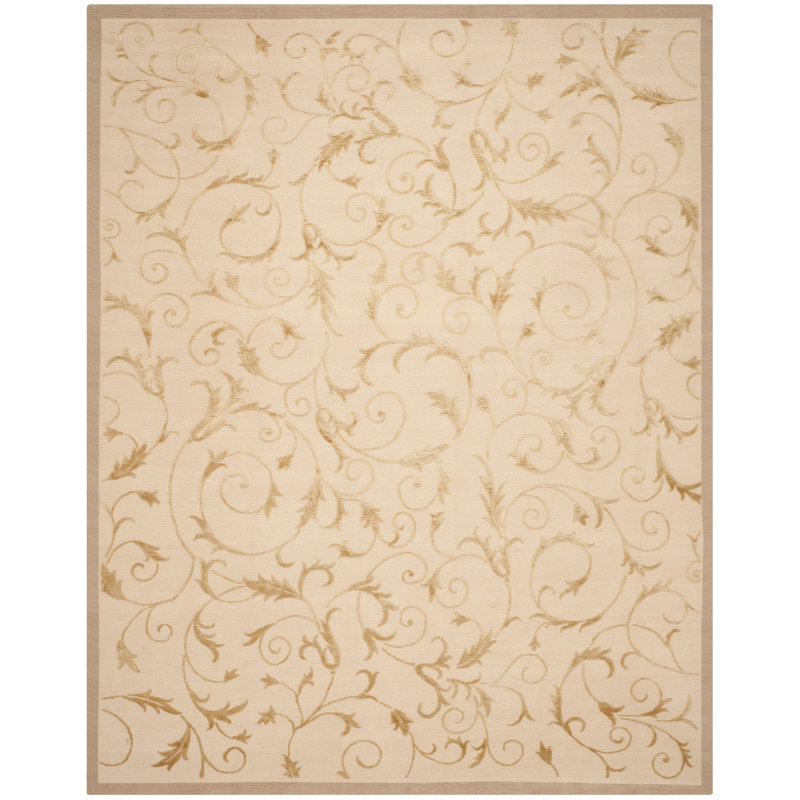 Ivory Geometric Hand-Knotted Wool & Silk 4' x 6' Area Rug