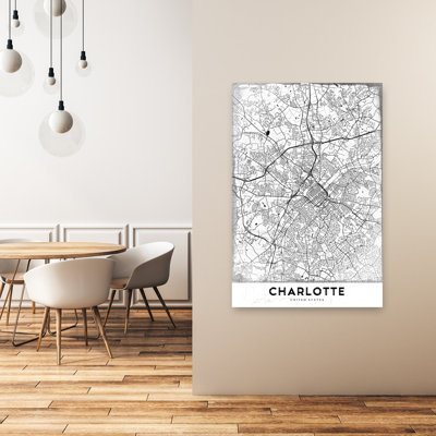 Carte de la ville de Charlotte, rétro, impression abstraite d'art mural de la ville