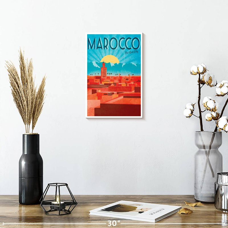 Affiche rétro de Marrakech, H 12 po x l 8 po