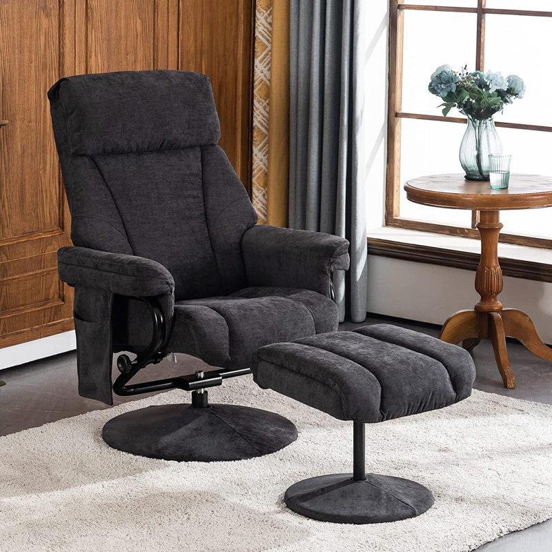 Recliner with Ottoman, Reclining Chair with Massage, Chenille Fabric Swivel Recliner Chairs, Gray Chenille