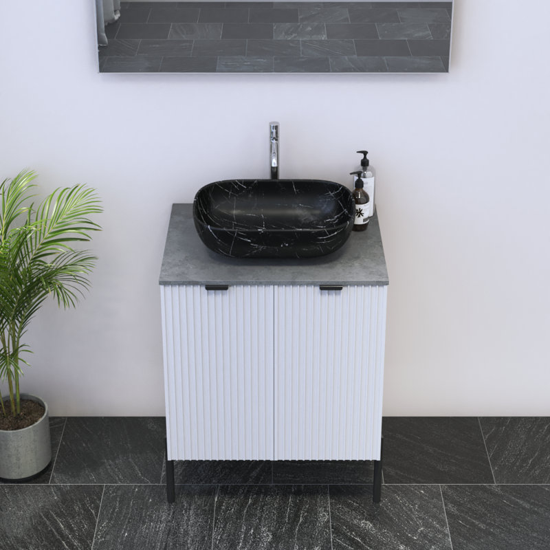 Lissia 23.6'' Single Bathroom Vanity with Top, Concrete, Black