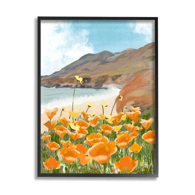 «Coastal Flower Meadow Blooming Giclee», art mural texturé par Ashley Singleton, Giclée encadrée noir minuit