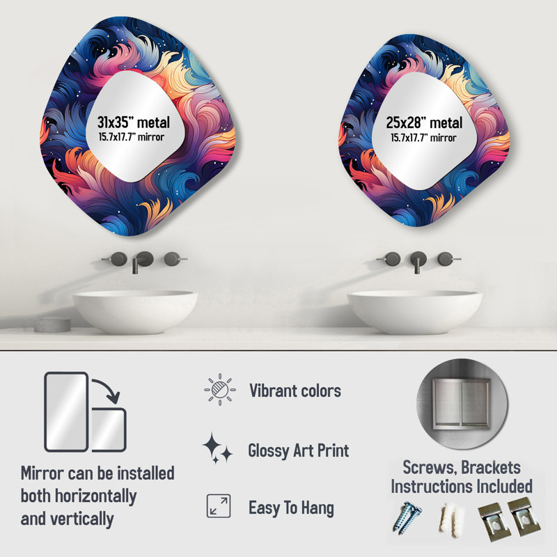 Celestial Concealment Ripple I - Abstract 3D Shapes Irregular Modern Large Wall Mirror, 28" x 25"
