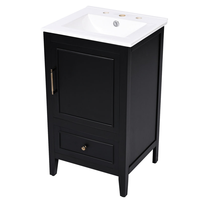 Meuble-lavabo noir 20 po - moderne, avec tiroir d'armoire et de porte, surface imperméable, patins réglables, fabrication d'une capacité de 200 lb, lavabo en céramique, tablette, charnières rouille, l 17,1 po de largeur