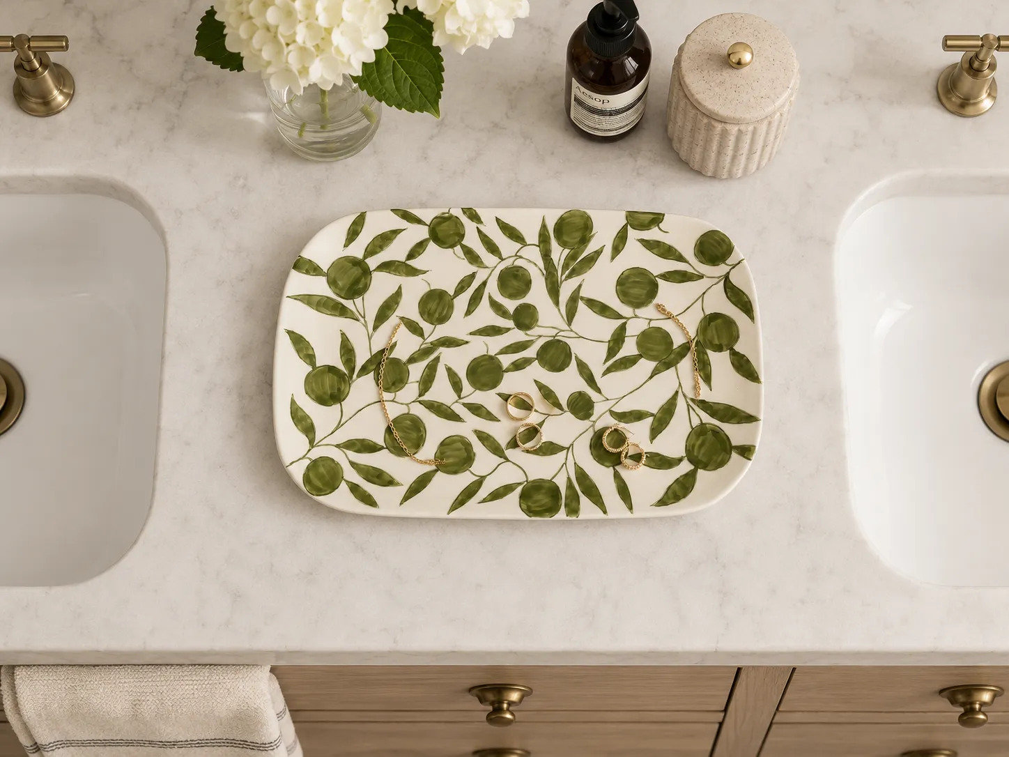 Olivia Golden Brown Plate, Sage Green
