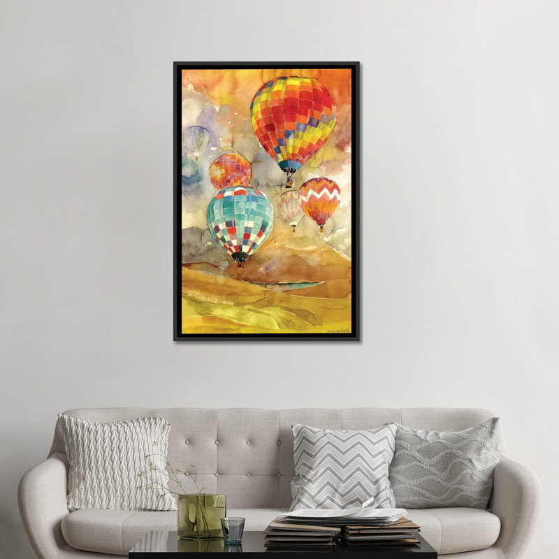 "balloons" , impression sur toile tendue, H 26 po x l 18 po x P 1,5 po, Toile avec cadre noir, Pas de tapis