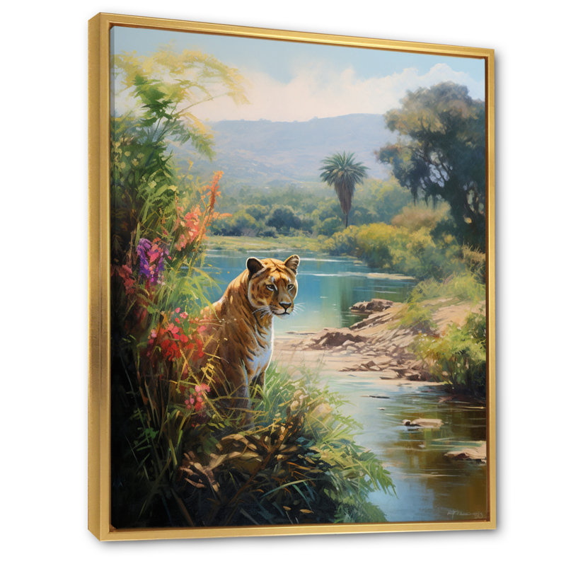 Green Panther Impressionist Retreat sur toile, Cadre flottant doré, H 40 po x l 30 po x P 1,5 po