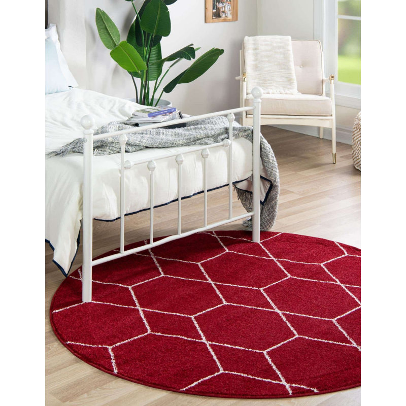 Tapis géométrique Debrodie, Red, Rond 5 pi 1 po