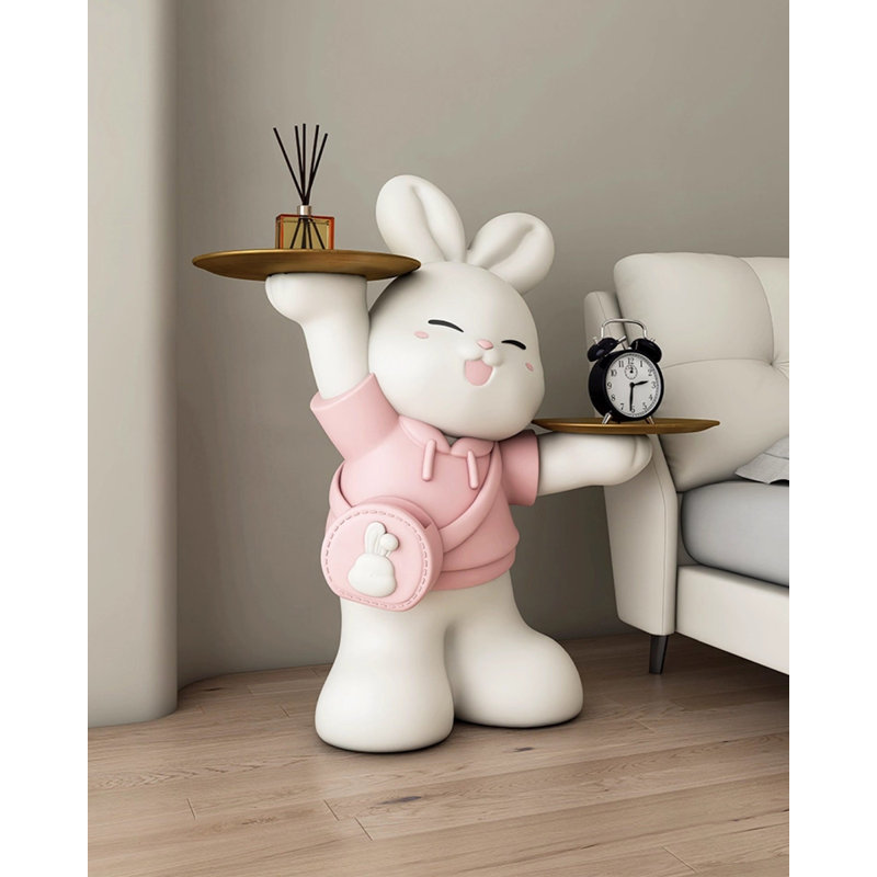 Tirelire en résine en forme de lapin avec haut-parleur Bluetooth, Pink/White