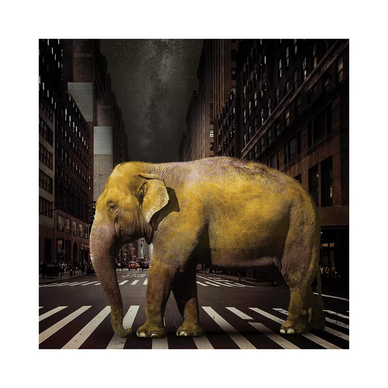 Elephant in NYC 1 Piece Wall Art on Canvas, 45.72 cm H x 45.72 cm W x 1.91 cm D, Wrapped Canvas
