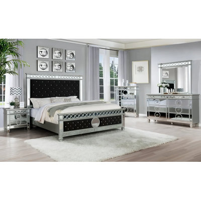 Ensemble de chambre à coucher grand lit noir 5 pièces Kapree