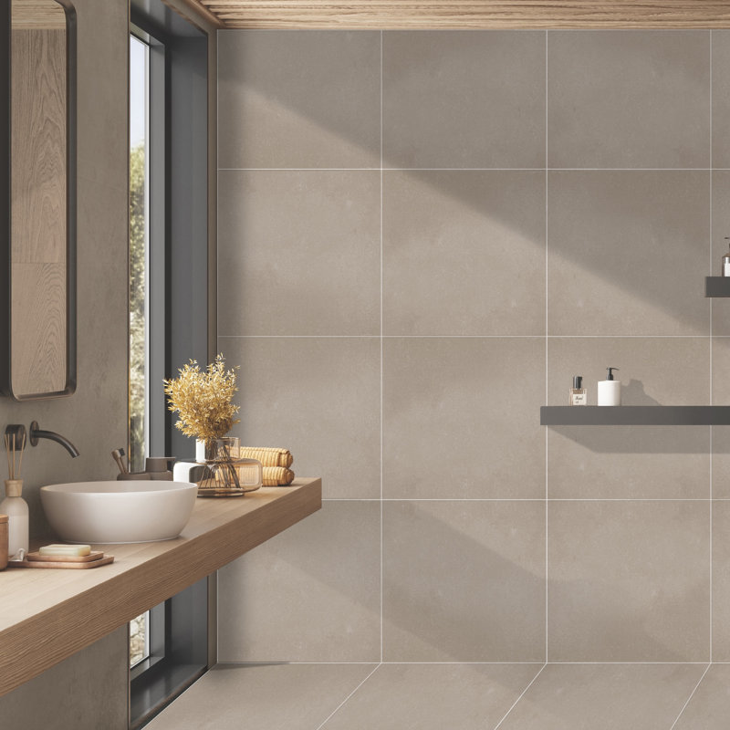 Literary License 24'' W x 24'' L Porcelain Concrete Look Singular Tile, Clay