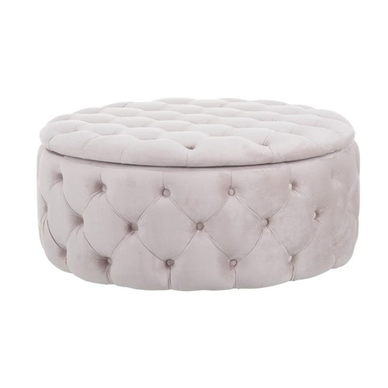 Minimalist Light Pink Round Solid Wood Storage Ottoman
