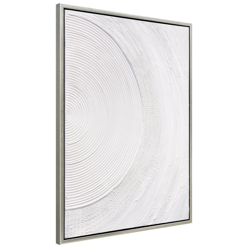 "Serene Circles" lourdement texturé, art mural sur toile encadré blanc