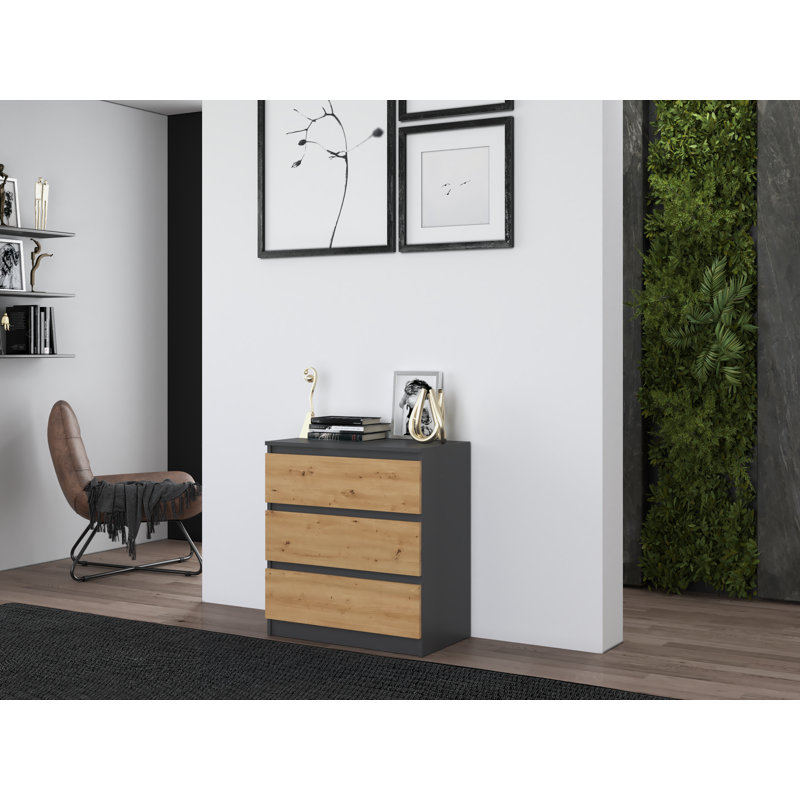 Traynor 70cm W 3 - Drawer Chest of Drawers, Anthracite/Artisan Oak
