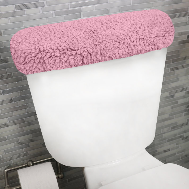 Dobrinka Bath Rug Plush 100% Cotton Mat, Unique Design, Absorbent, Quick Dry, Pink, 10"x22"(Tank Cover)