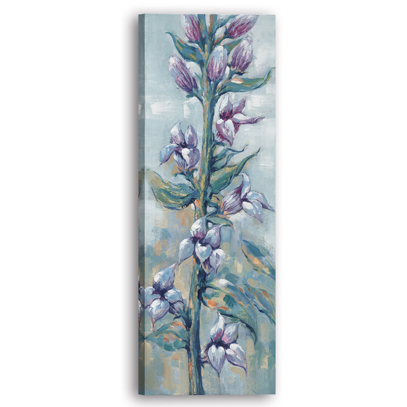 Fleurs mauves: un bouquet de printemps - peinture sur toile tendue, H 48 po x l 16 po x P 1,5 po