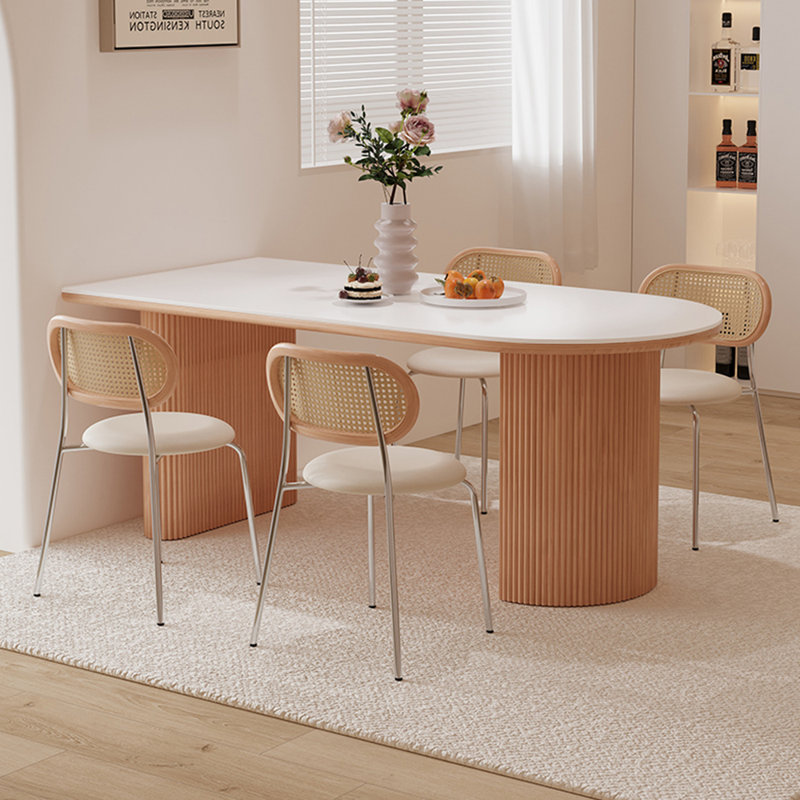 Ensemble de table de salle à manger simple de style français, H 29,5 po x L 78,7 po x l 31,5 po, Brun / argent / blanc cassé