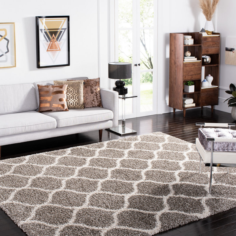 Tapis gris et ivoire à motif géométrique Darrold, Rectangle 11 pi x 15 pi