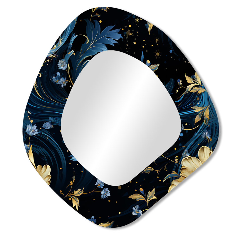 Grand miroir mural bohémien bleu et jaune, 28 po x 25 po