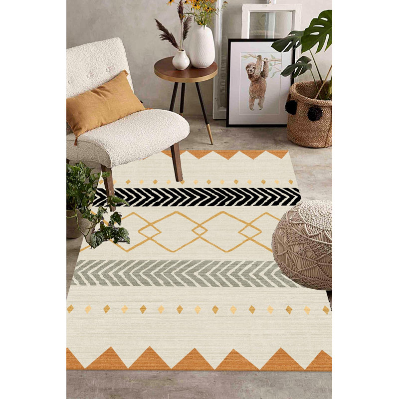 Camfort Yellow Moroccan Digital Print Cotton Polyester Non-Slip Area Rug, Tapis de couloir 2 pi 7 po x 16 pi 5 po