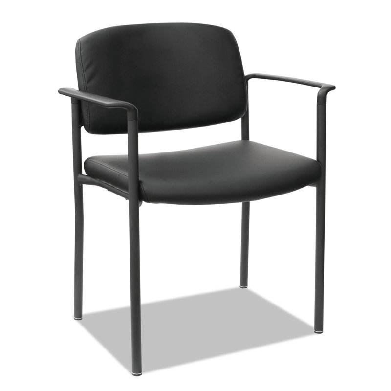 Black Faux Leather Stacking Reception Chairs with Metal Frame, Set of 2
