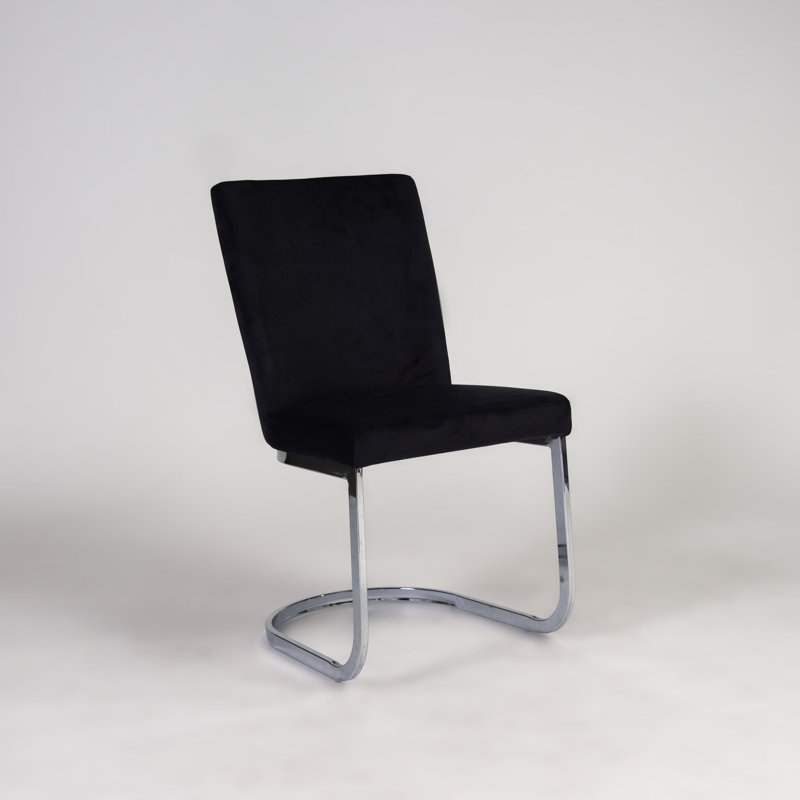 Aurelus 48cm H Tufted Upholstered Cantilever Chair in Black, Black, Chrome