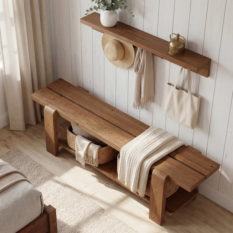 Solid Wood Storage Bench