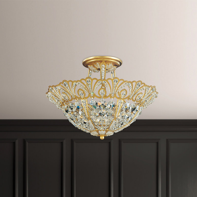 Rivendell 5 Light 15in x 10.5in Semi-Flush Mount in Heirloom Bronze with Clear Radiance Crystals, Heirloom Gold