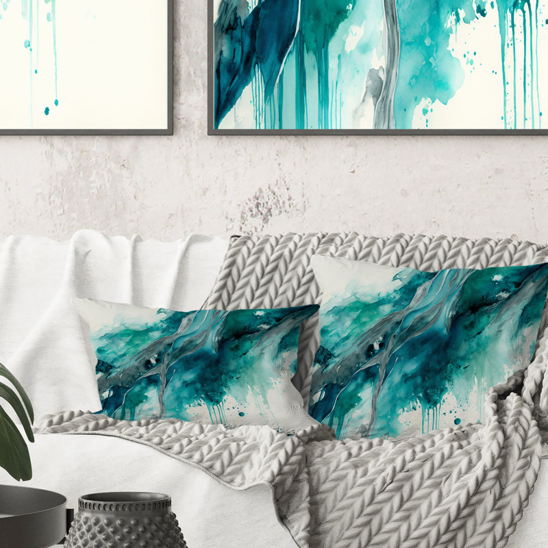 Coussin décoratif imprimé impressions abstraites des vagues de turquoise III