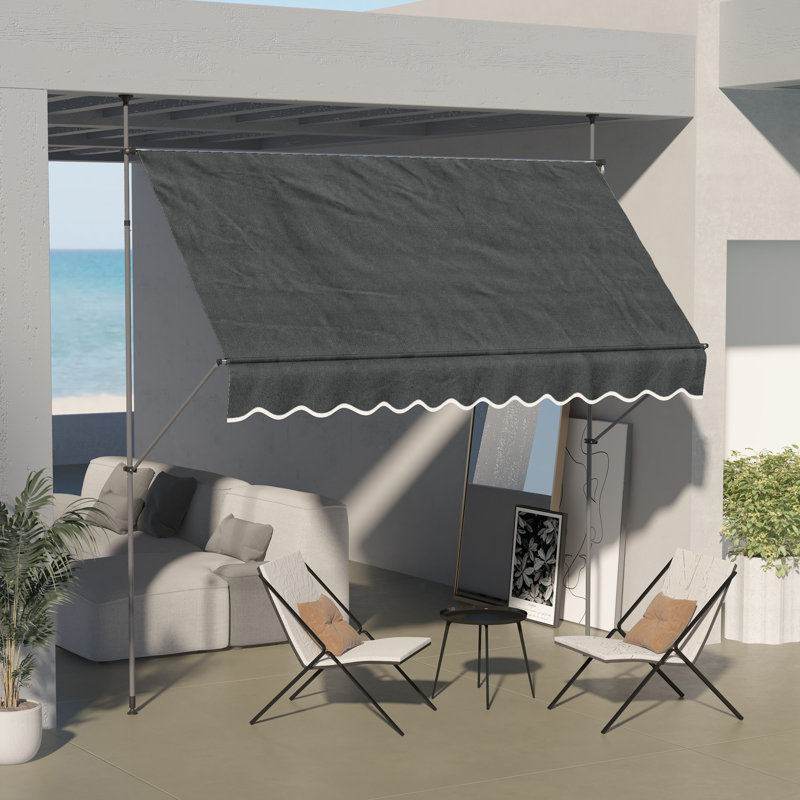 Outsunny D Polyester Cover Retractable Patio Awning, 118.1" H x 138" W x 48" D, Dark Gray